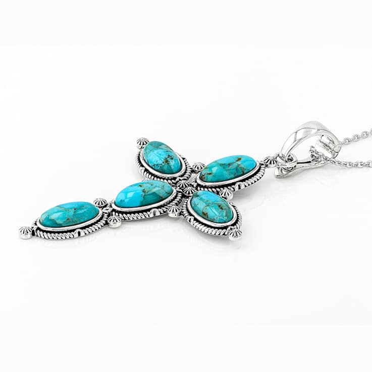 Turquoise Cross Enhancer With Chain In Sterling Silver