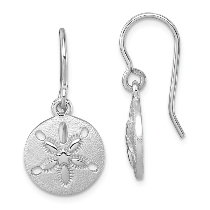Rhodium Over Sterling Silver Polished Sand Dollar Dangle Earrings