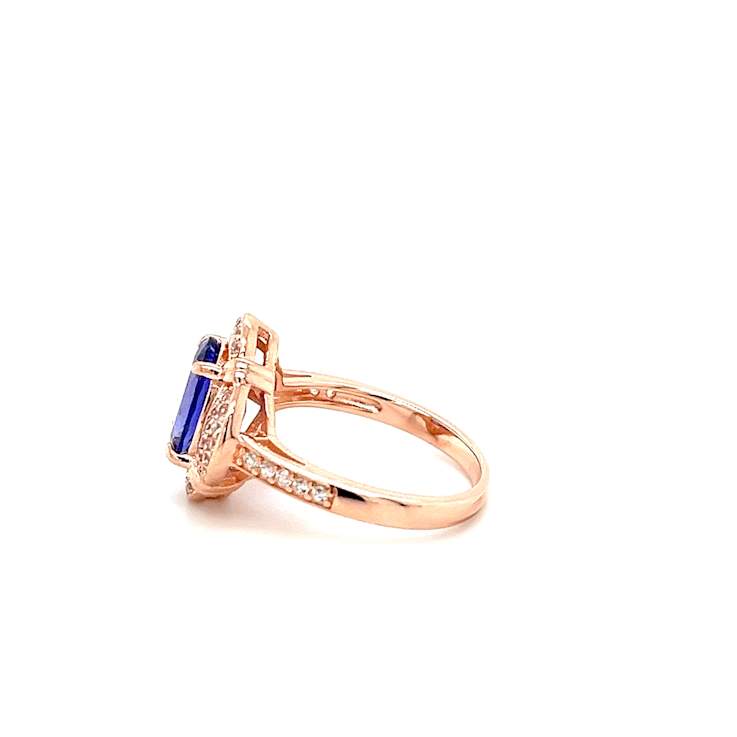 Tanzanite 10x8mm Oval and White Zircon Rhodium Over Sterling Silver Ring