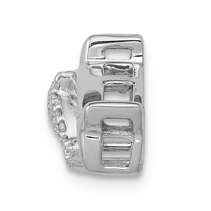 Rhodium Over 14k White Gold Diamond Two Dolphins Chain Slide Pendant