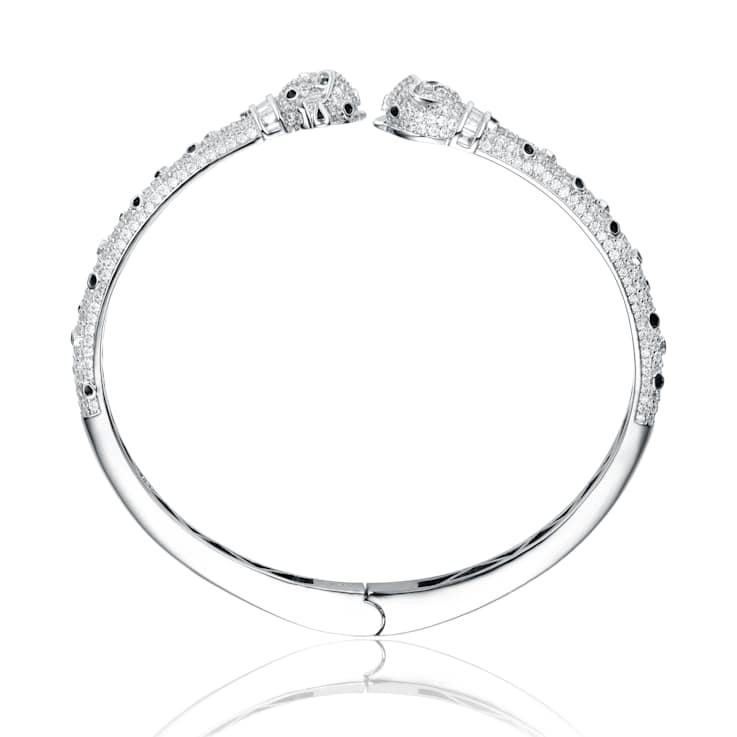 Panther CZ Cuff Bracelet In White Rhodium Over Brass