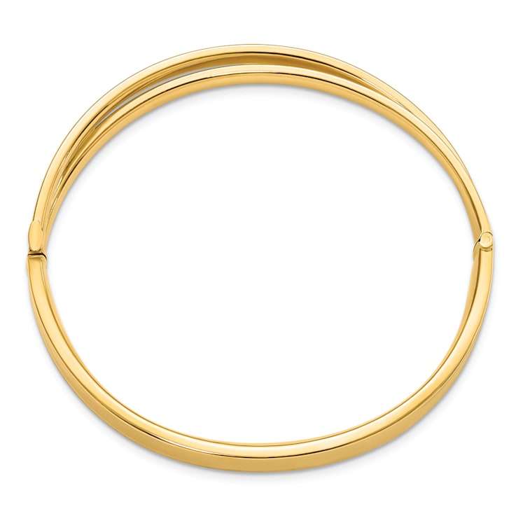14k Yellow Gold 7.4mm Polished and Diamond-Cut Bypass Hinged Bangle