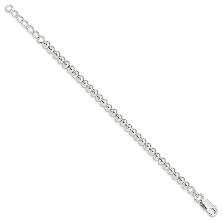 Sterling Silver Polished Beaded Chain with 1-inch Extensions Children's Bracelet