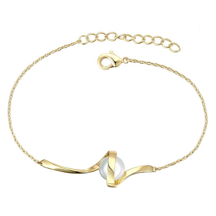 Pear Shape Pearl Ribbon Cable Bracelet In 14K Gold Over Sterling Silver
