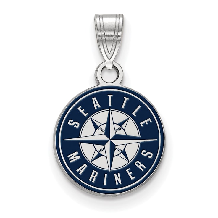 Rhodium Over Sterling Silver MLB LogoArt Seattle Mariners Enamel Pendant