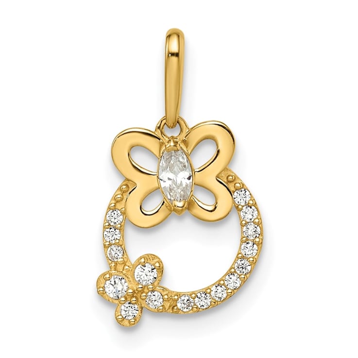 14K Yellow Gold Cubic Zirconia Butterflies Pendant