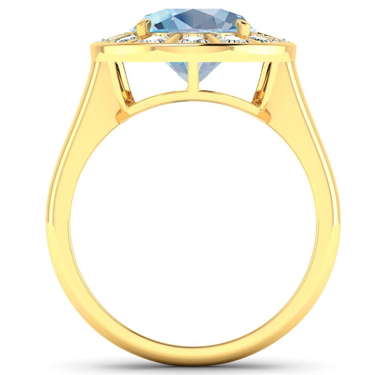 3.32ctw Blue Aquamarine and Diamond 14K Yellow Gold Halo Ring