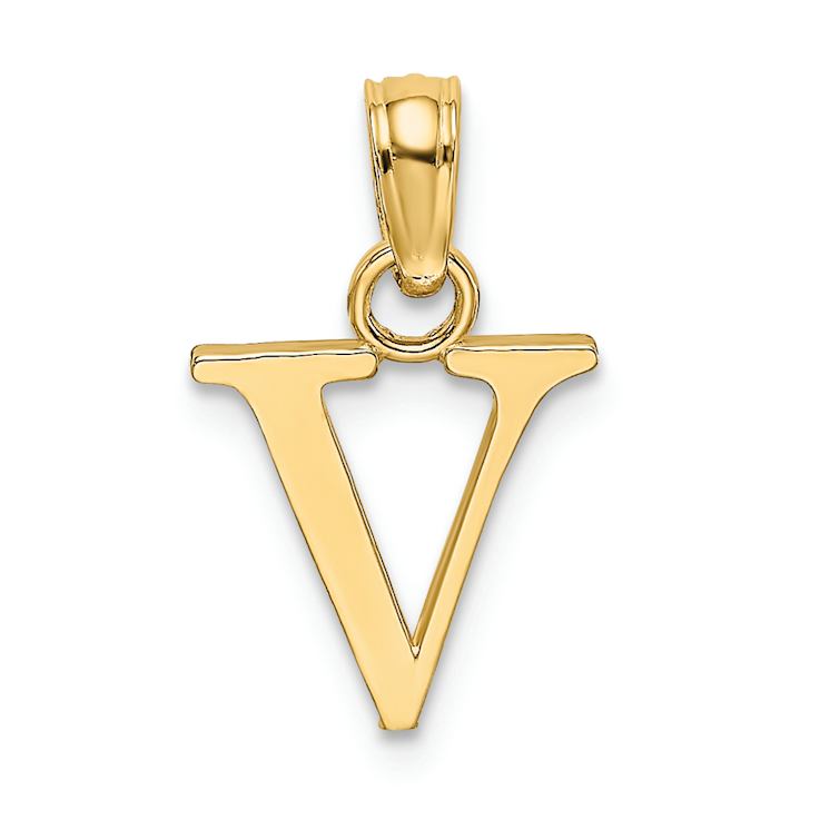 14k Yellow Gold Polished Block Letter V Initial Pendant