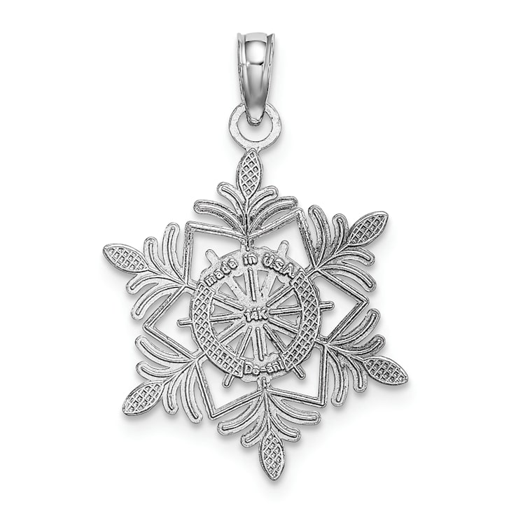 Rhodium Over 14k White Gold Textured Snowflake Pendant