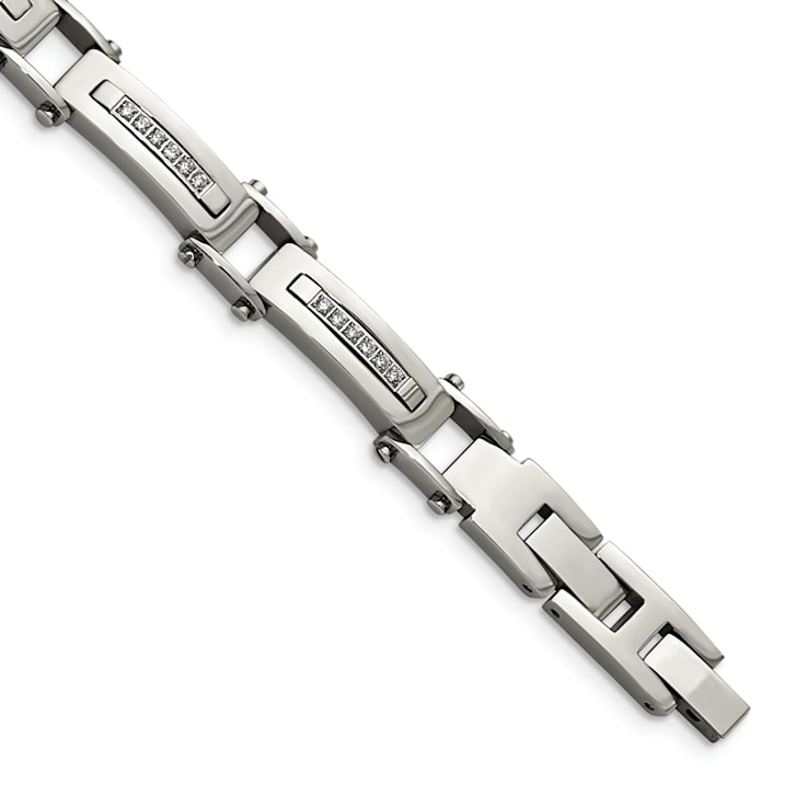 White Cubic Zirconia Stainless Steel Men's Bracelet