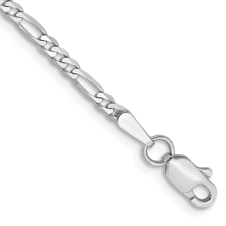 14K White Gold 2.25mm Flat Figaro Chain Bracelet