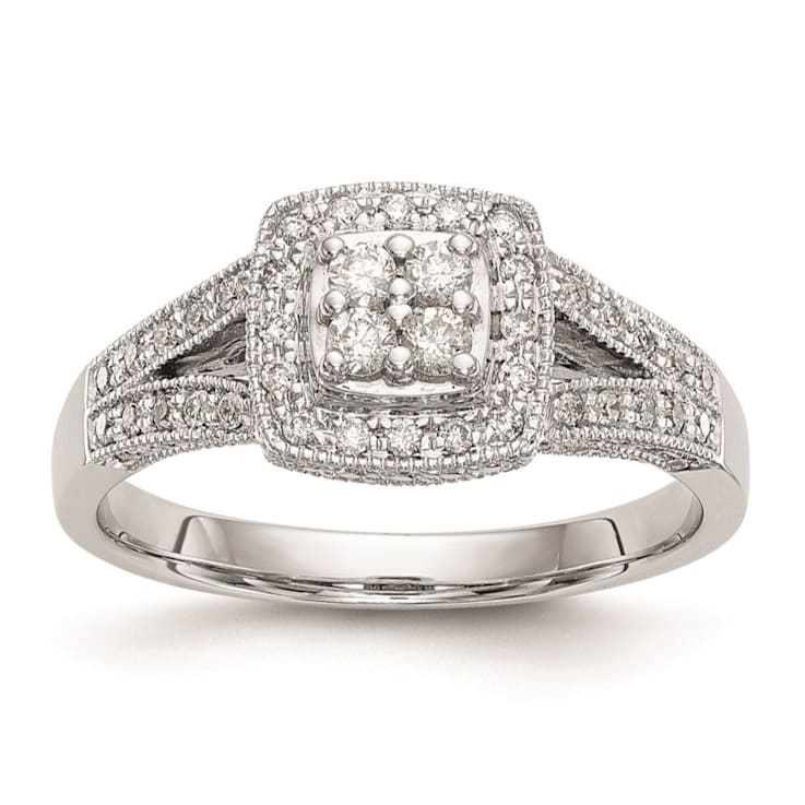 Rhodium Over 14K White Gold Diamond Cluster Engagement Ring 0.50ctw