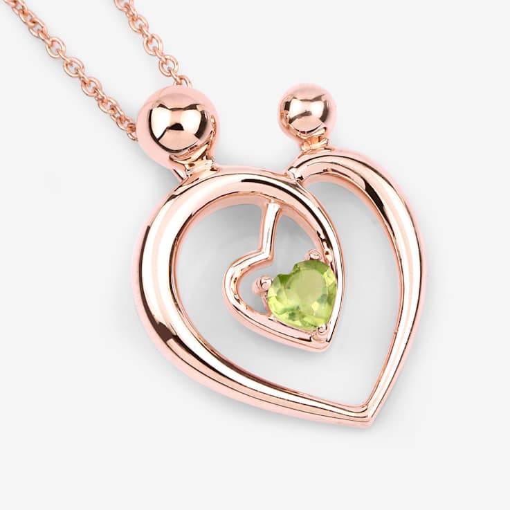 Peridot Mom and Child Interlink Heart 18K Rose Gold Over Sterling Silver
Pendant With Chain