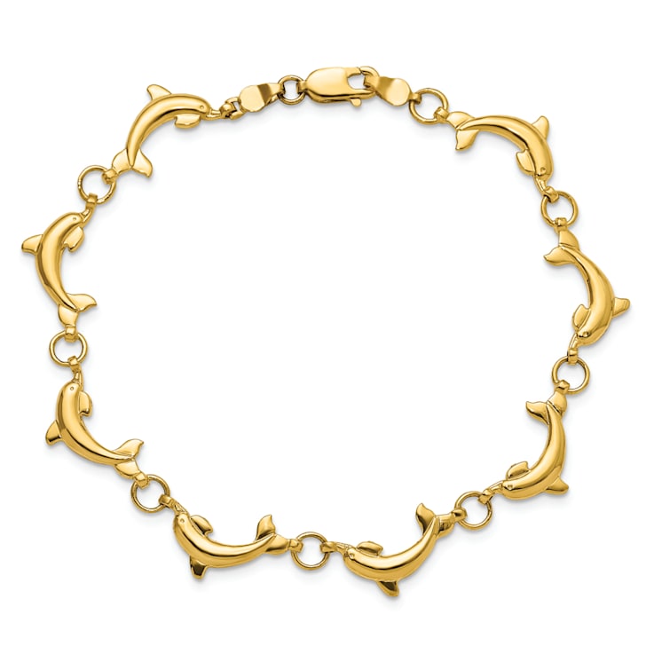 14k Yellow Gold Polished Dolphin Bracelet