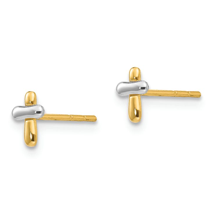 14k Two-tone Children's Polished Cross Stud Earrings