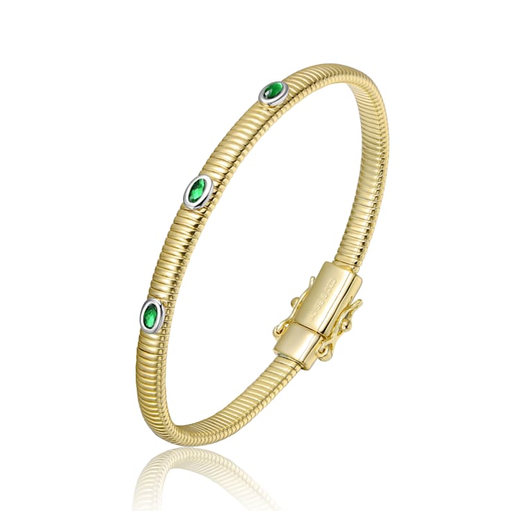 Emerald Color CZ Bangle Bracelet In 14K Gold Over Brass