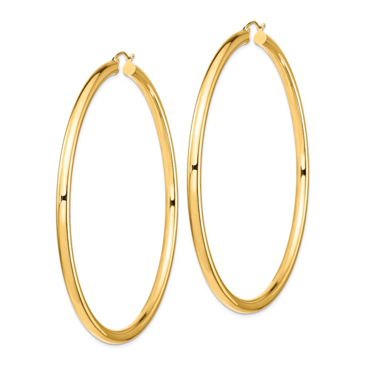 14k Yellow Gold 3 5/16" Polished Tube Hoop Earrings
