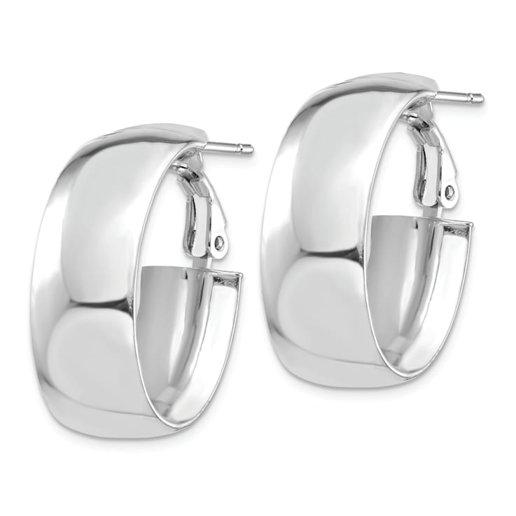 Rhodium Over 14k White Gold 1" High Polished Oval Hoop Earrings