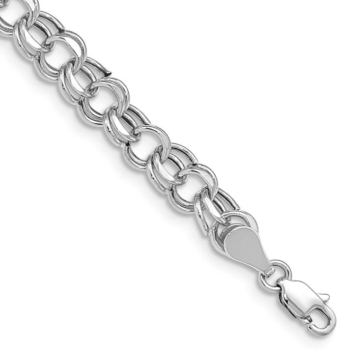 Rhodium Over 14k White Gold 5.5mm Double Link Charm Bracelet
