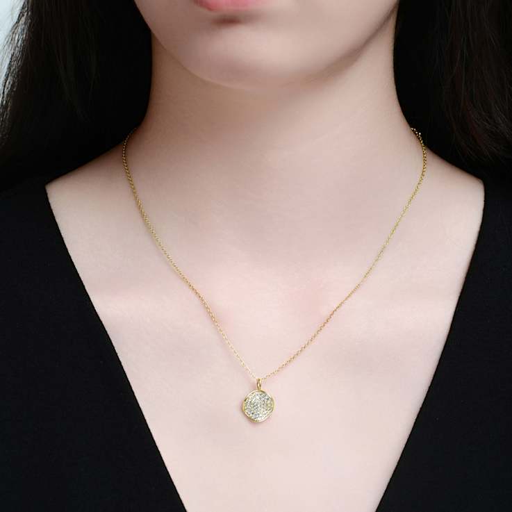 Pave CZ Circle Pendant Necklace In 14K Gold Over Brass