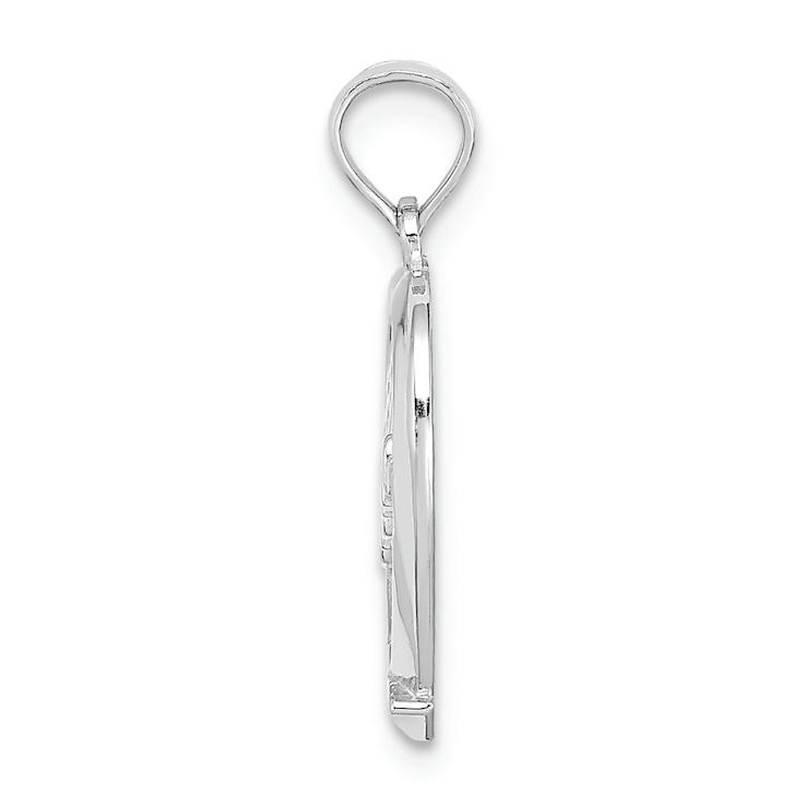 Rhodium Over 14k White Gold #1 Mom in Heart Pendant