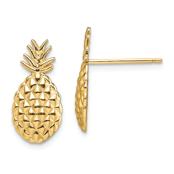14K Yellow Gold Textured Pineapple Stud Earrings