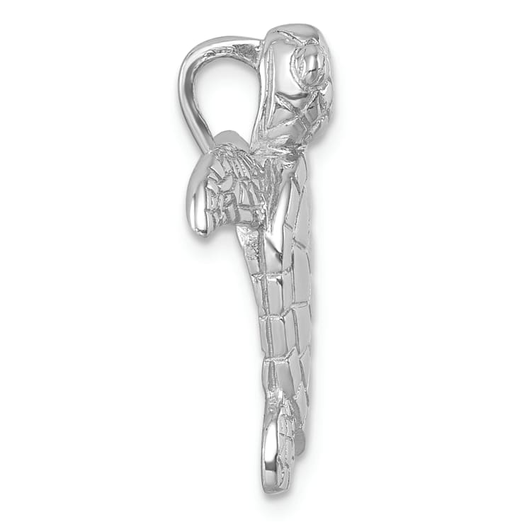 Rhodium Over Sterling Silver Polished and Textured Turtle Chain Slide Pendant