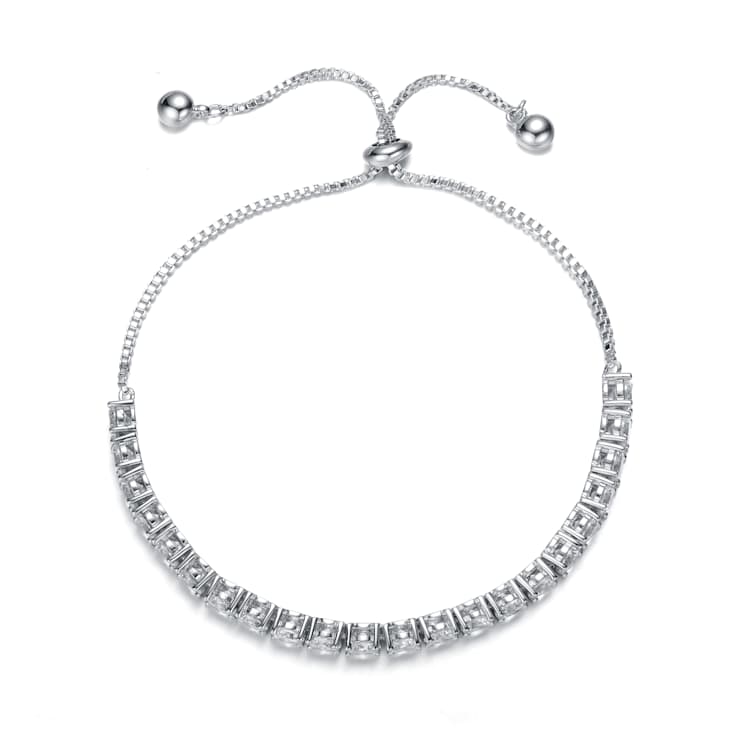 CZ Bolo Bracelet In White Rhodium Over Brass