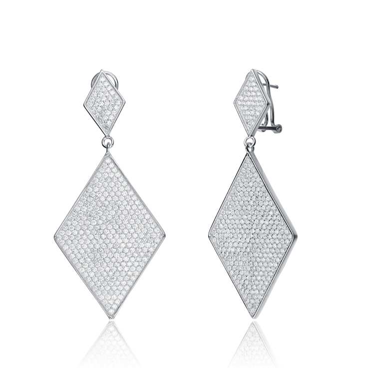 CZ Geometric Pave Drop Earrings In Sterling Silver