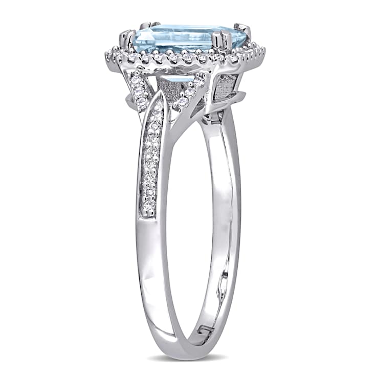 Aquamarine and Diamond 14K White Gold Ring 2.10ctw