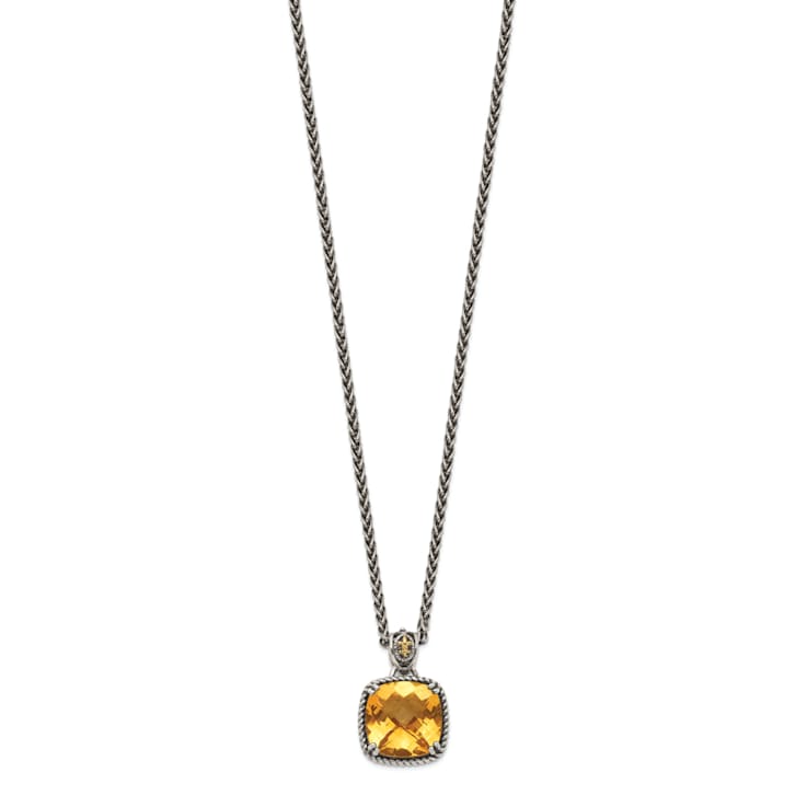 Sterling Silver Antiqued with 14K Accent Citrine Necklace