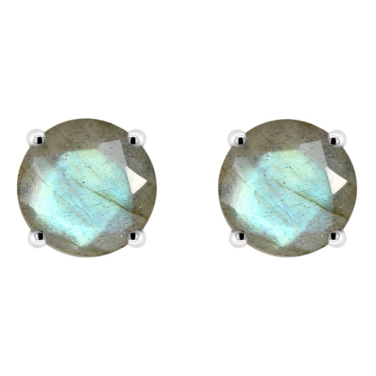 6mm Round Labradorite Rhodium Over Sterling Silver Stud Earrings
