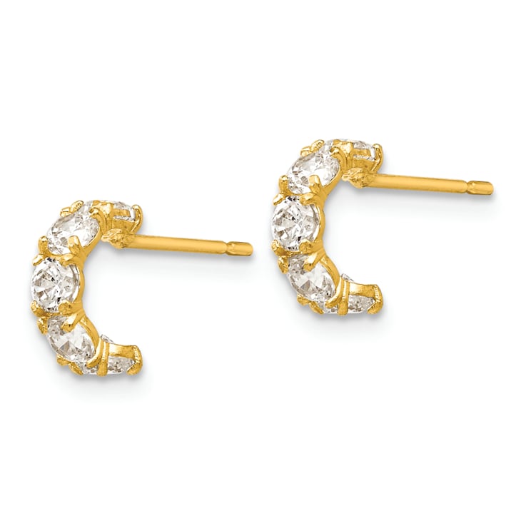 14K Yellow Gold Cubic Zirconia Children's Five Stone Hoop Post Earrings