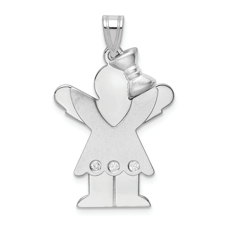Rhodium Over 14k White Gold Satin Complete Girl with Bow on Right
Diamond Charm