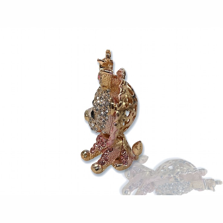 Gold Tone Pink and Clear Crystal Lion Key Chain