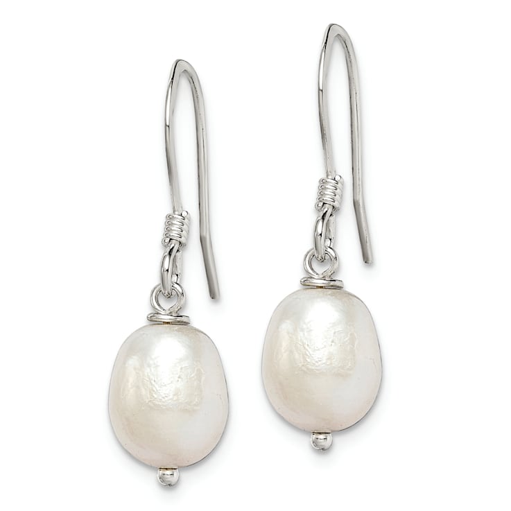 Sterling Silver Polished 7-8mm Freshwater Cultured Pearl Dangle Earrings
