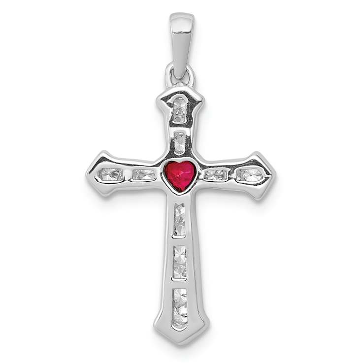 Rhodium Over 10k White Gold Heart Cross Pendant with 0.13 ctw Ruby and
0.20 ctw Diamond
