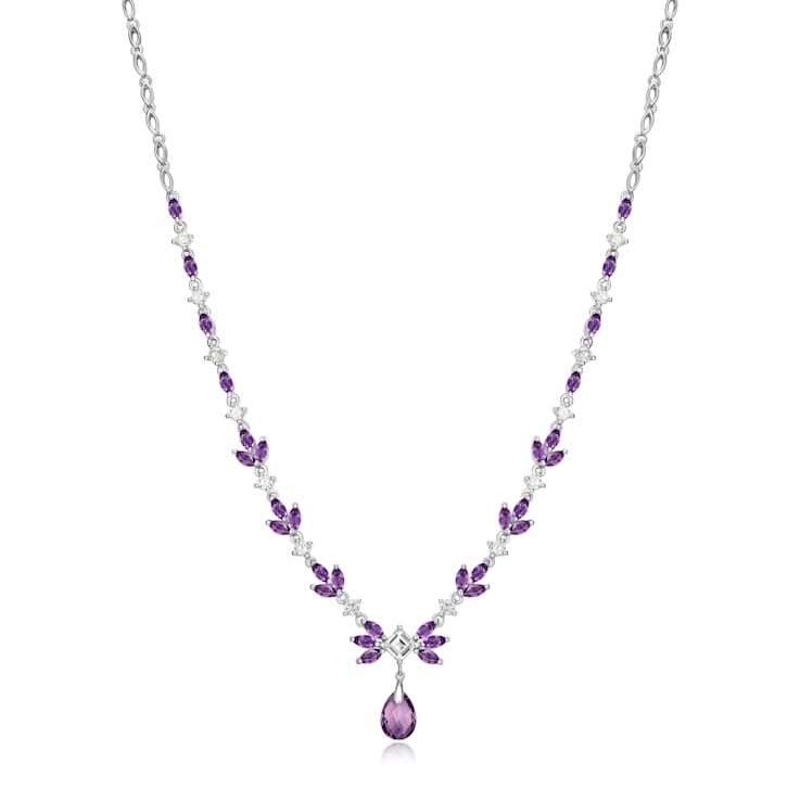 Silver-Plated Purple Crystal Cat Pendant Necklace - University Trendz