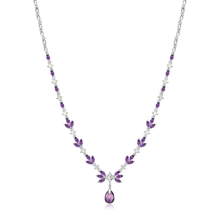 Purple African Amethyst Platinum Over Sterling Silver Necklace 7.44ctw