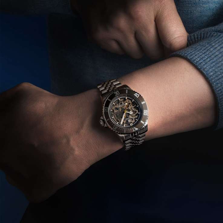 Duxot Atlantica Skeleton Diver Brown Dial White Bezel White Stainless
Steel Band Automatic Watch