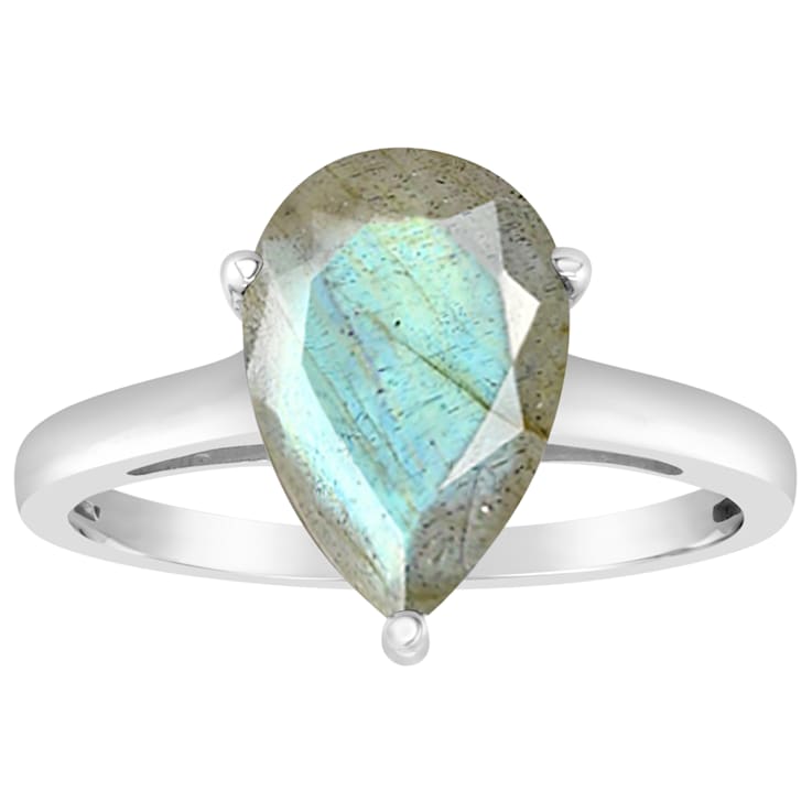 12x8mm Pear Shape Labradorite Rhodium Over Sterling Silver Ring