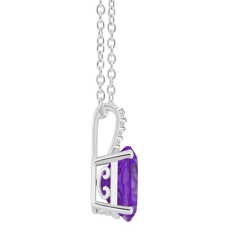 10x8mm Oval Amethyst With Diamond Accents Rhodium Over Sterling Silver
Pendant with Chain