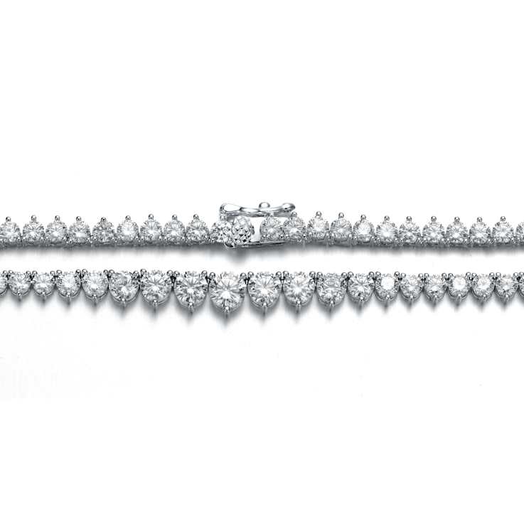 Graduated CZ Tennis Necklace In White Rhodium Over Brass