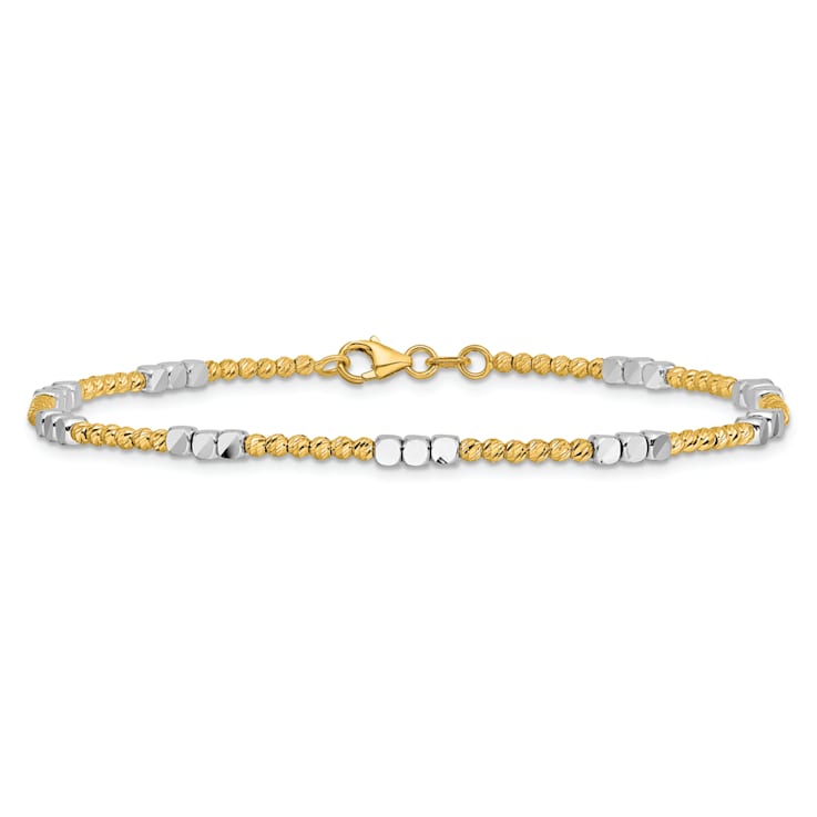 14K Two-tone Diamond-cut Beaded 7.5-inch Bracelet