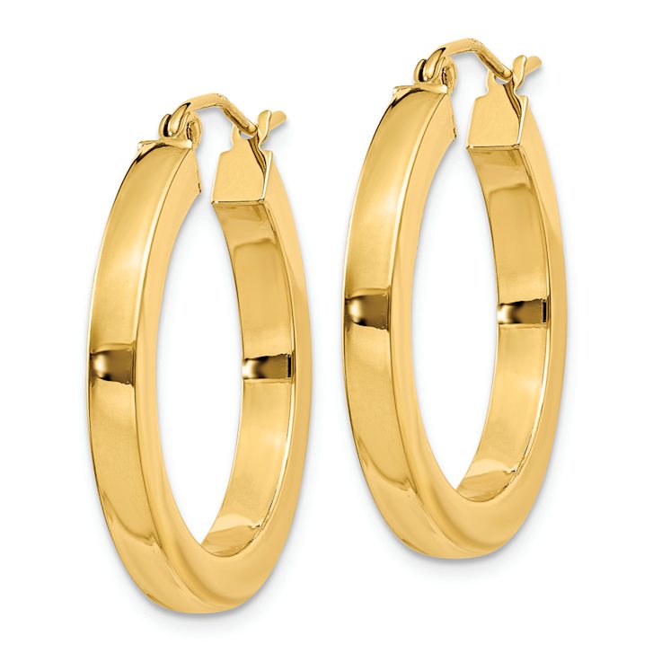 14k Yellow Gold Polished 1" Square Hoop Earrings