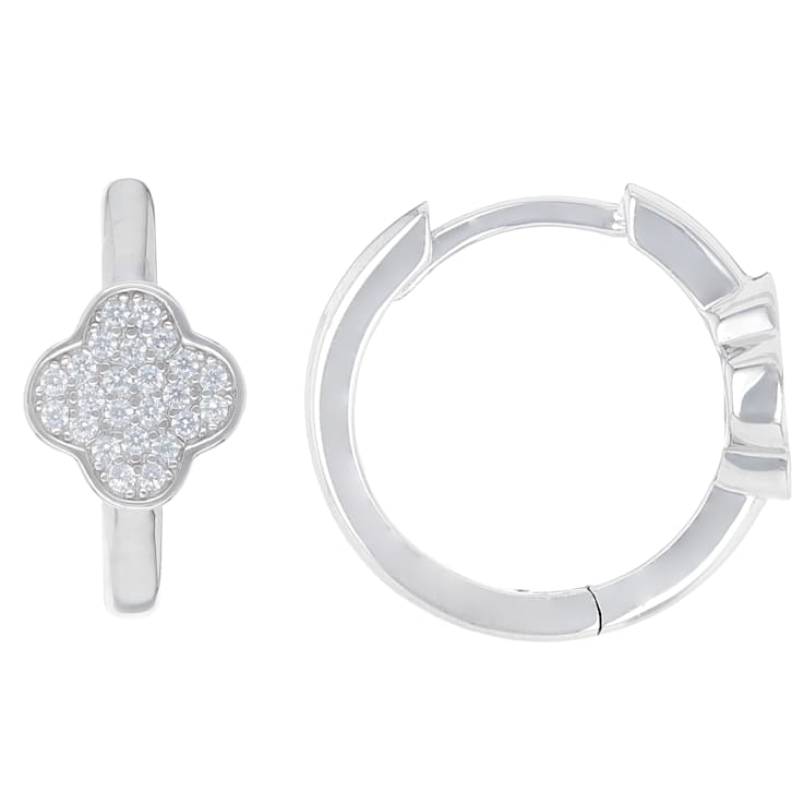 CZ Clover Huggie Hoop Earrings In Sterling Silver