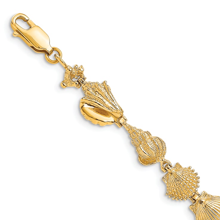 14k Yellow Gold Textured Sea Shells Bracelet
