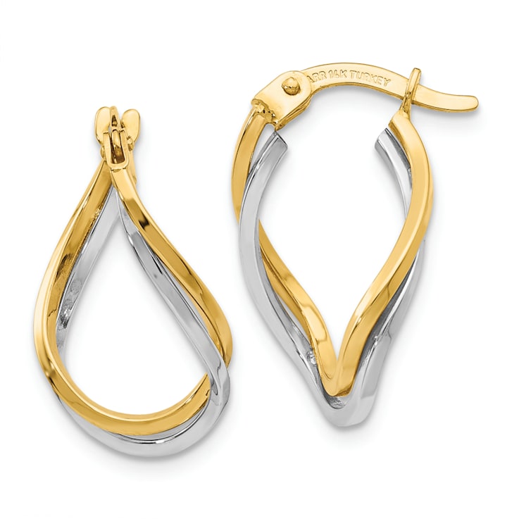 14K Yellow Gold and 14K White Gold 5/8" Twisted Hoop Earrings