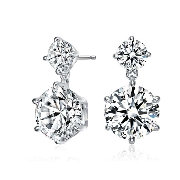 Two-Stone CZ Drop Earrings In Sterling Silver
