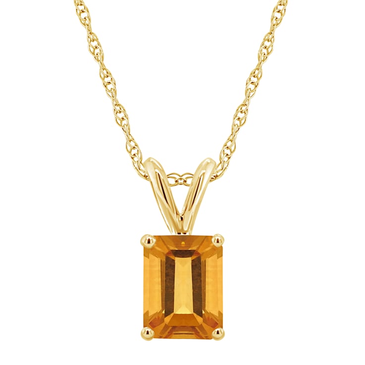 8x6mm Emerald Cut Citrine 14k Yellow Gold Pendant With Chain